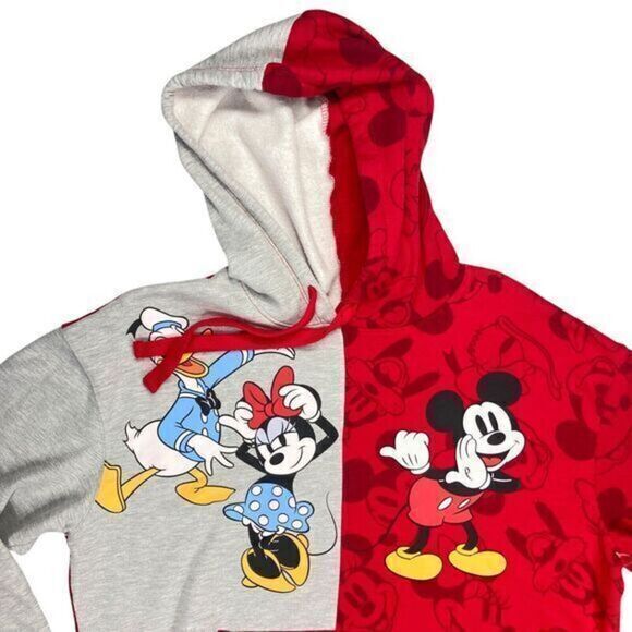 Disney Mickey and Friends Hoodie Womens Size XXL Red Grey Pouch Pocket Pullover - Picture 3 of 13